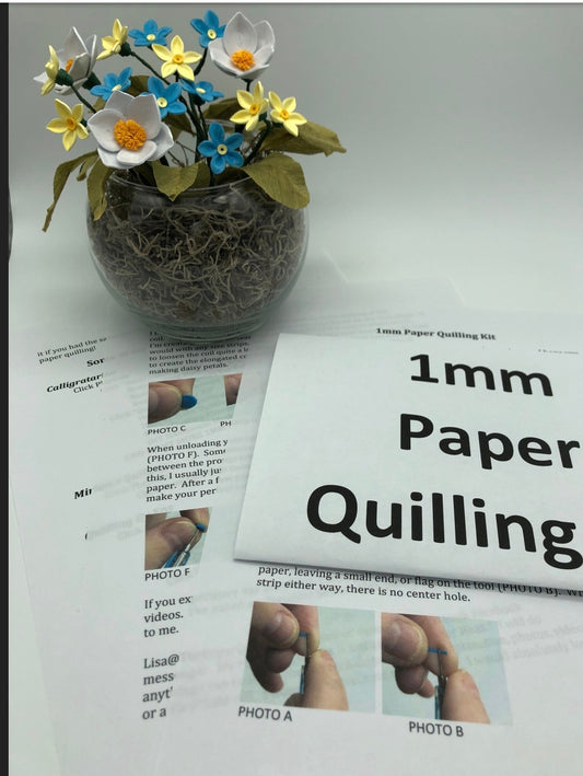 Beginner CLASS for 1mm Quilling Strips includes 2 tools and 3 packages of paper in different weights.  Choose your colors! Great lessons!