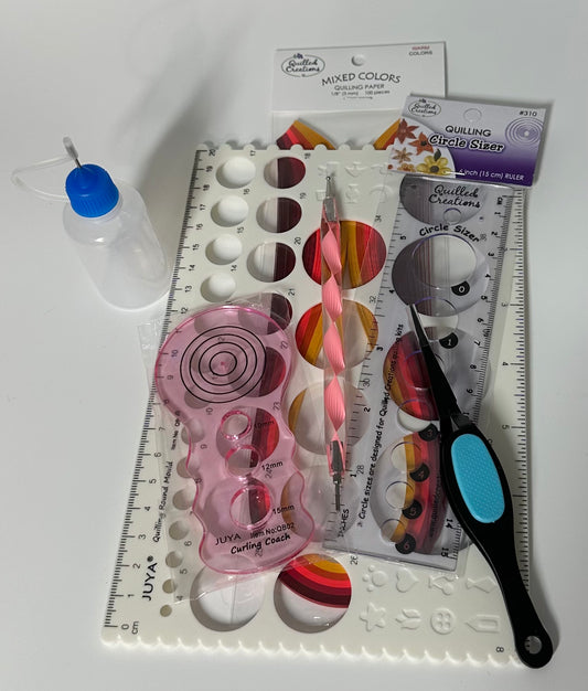 7 Piece Basic Beginner Paper Quilling Kit, Tools and Paper