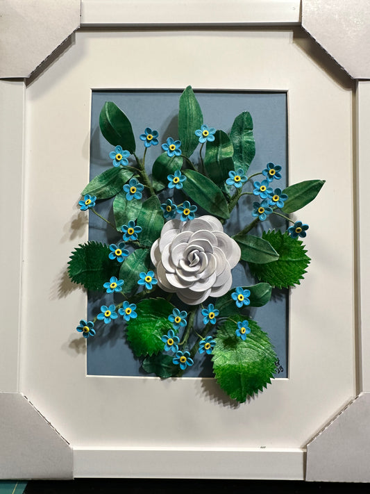 Paper Quilled Quilling of Rose and Forget Me Nots
