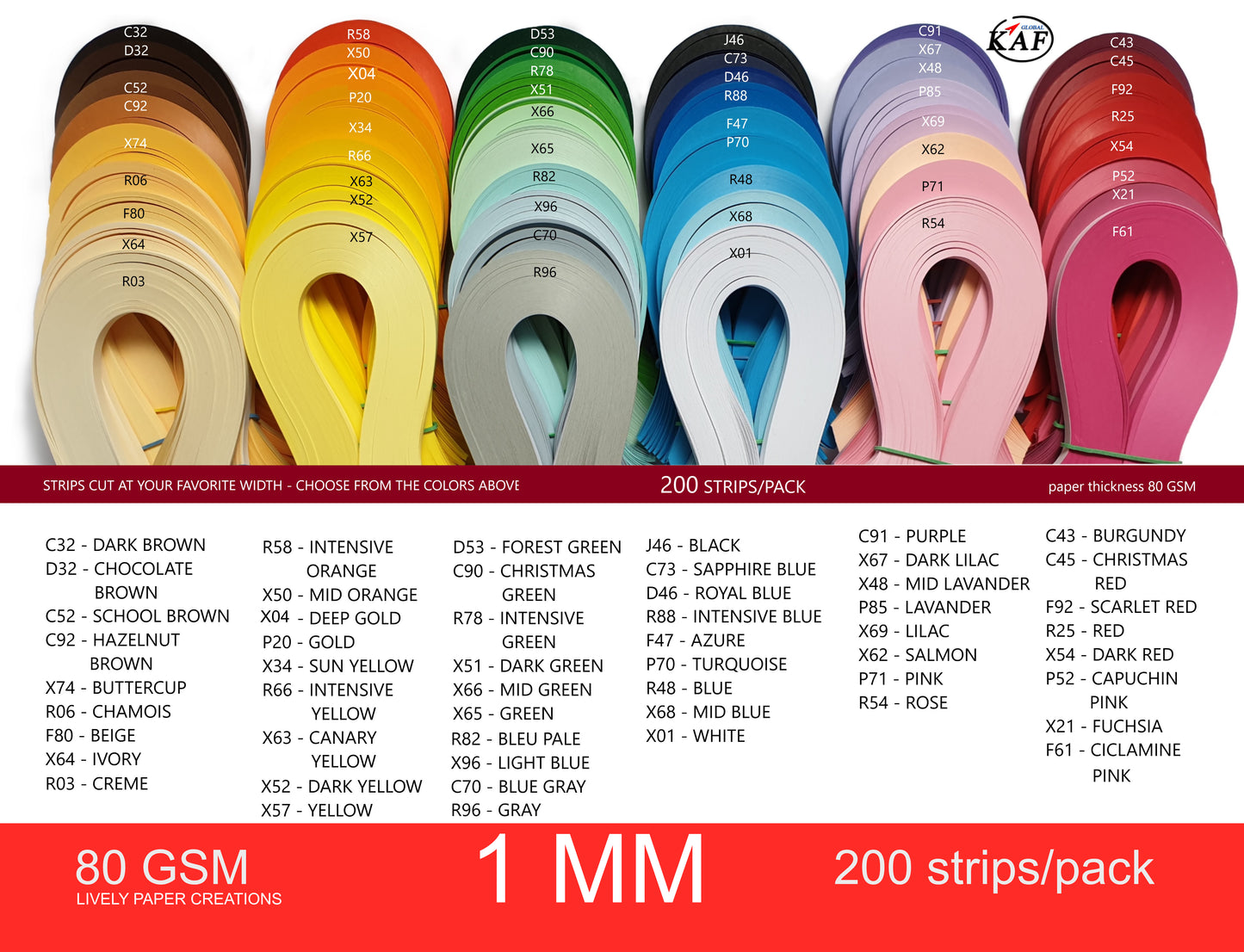 80gsm 1mm Paper Quilling Strips - 200 strips per package