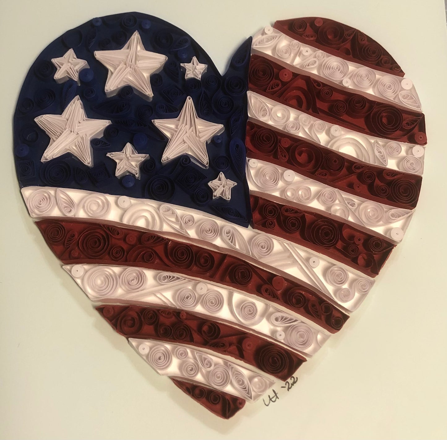 Handmade Paper Quilled Quilling American Flag Heart