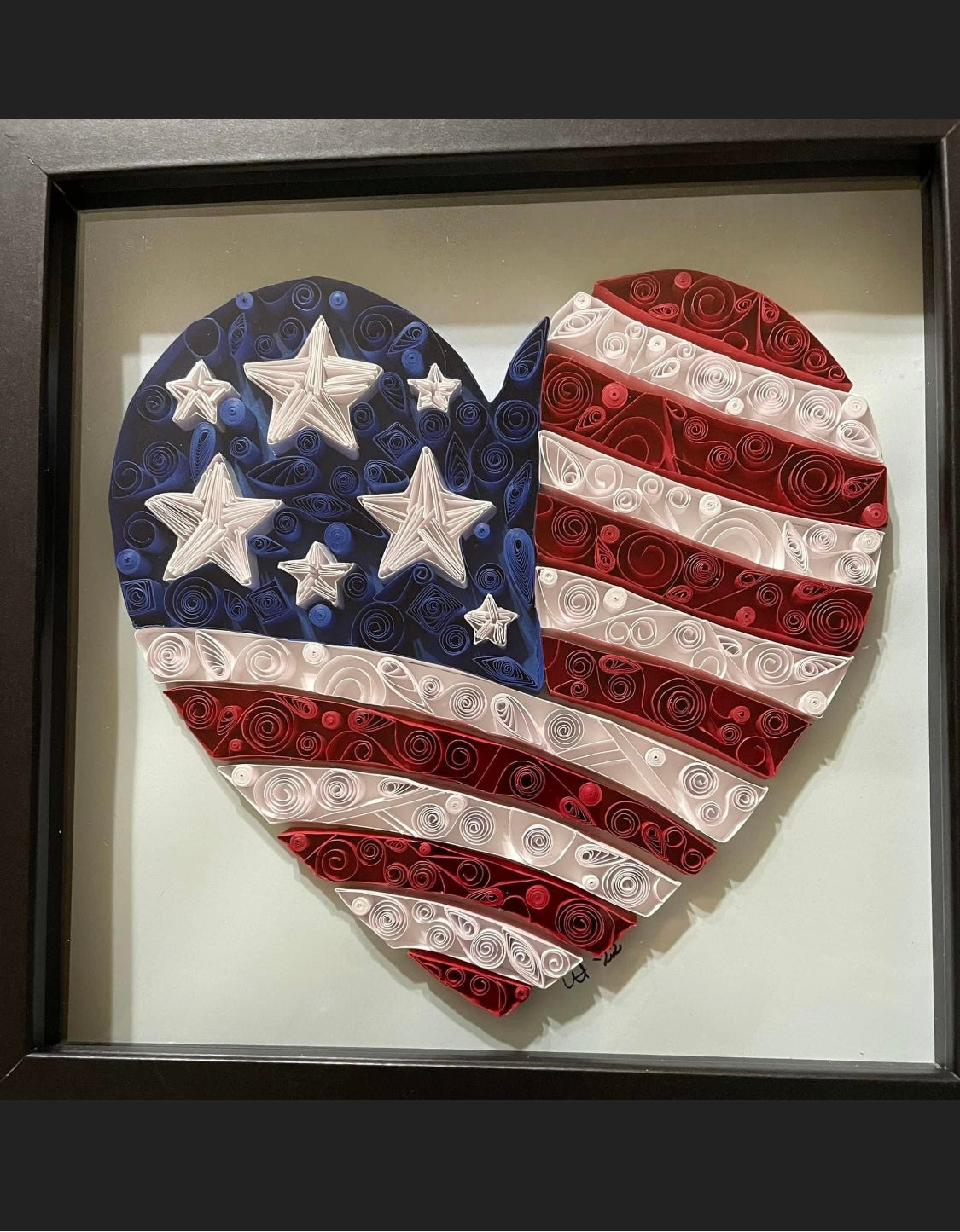 Handmade Paper Quilled Quilling American Flag Heart