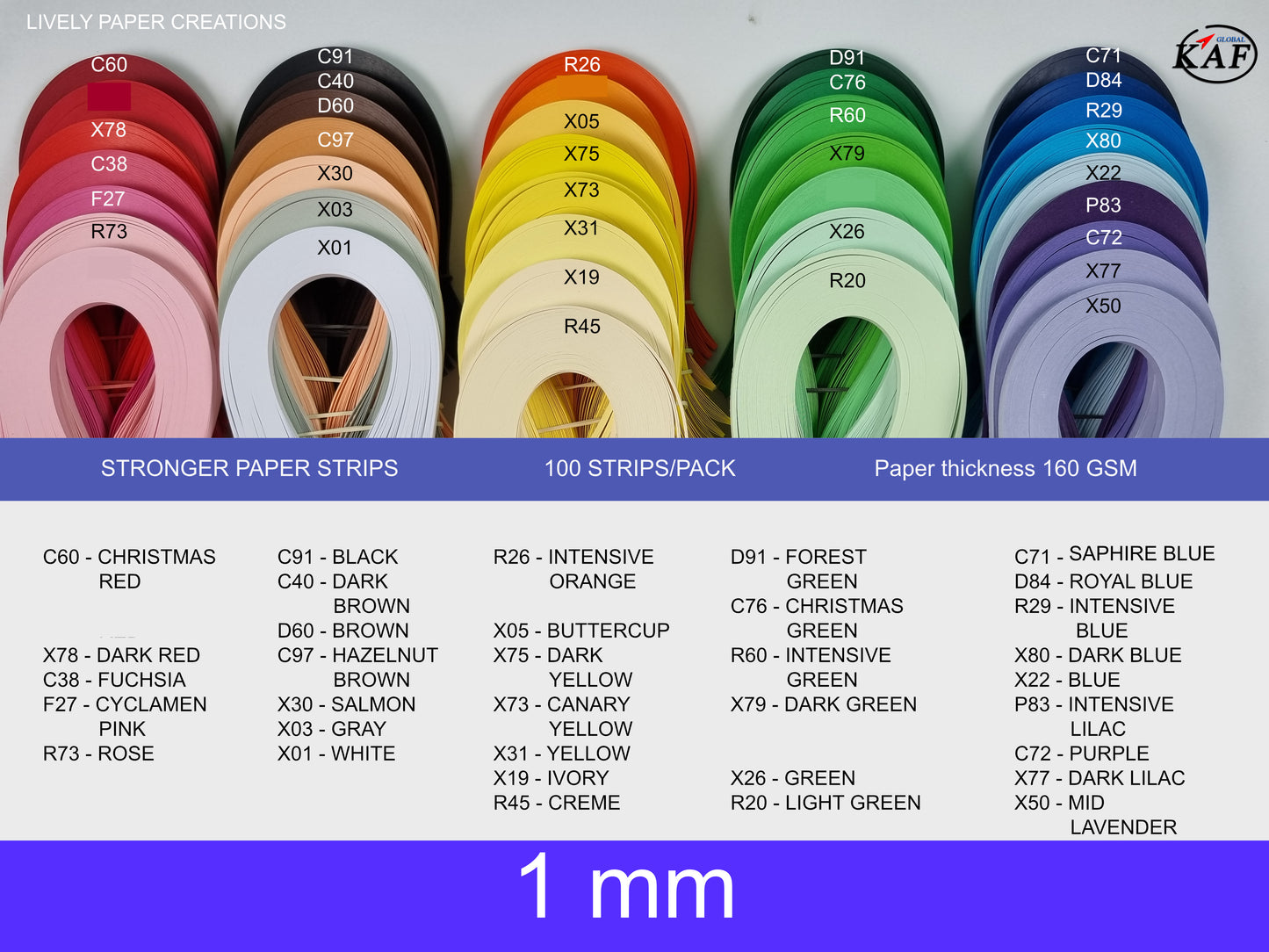 160gsm 1mm Paper Quilling Strips - 100 strips per package